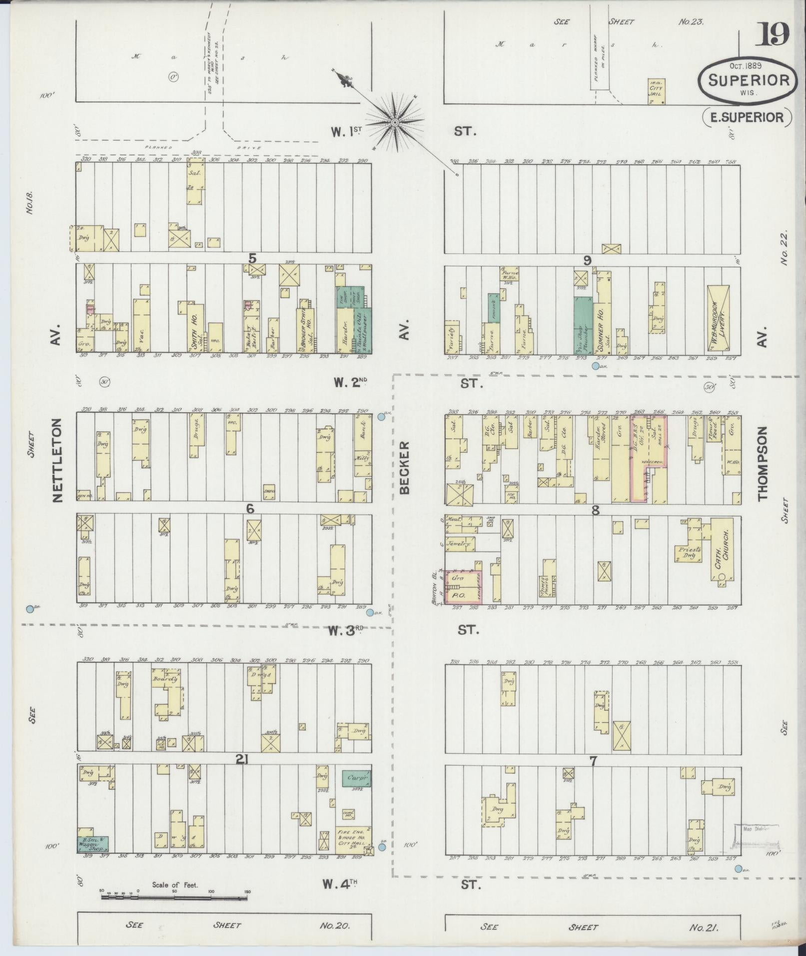 Sanborn Fire Insurance Map from Superior, Douglas County, Wisconsin (1889), Sheet #0019 - Historic Sanborn Fire Insurance Map Print, vintage old map wall art, antique decor, genealogy gift, Wisconsin Wisconsin map