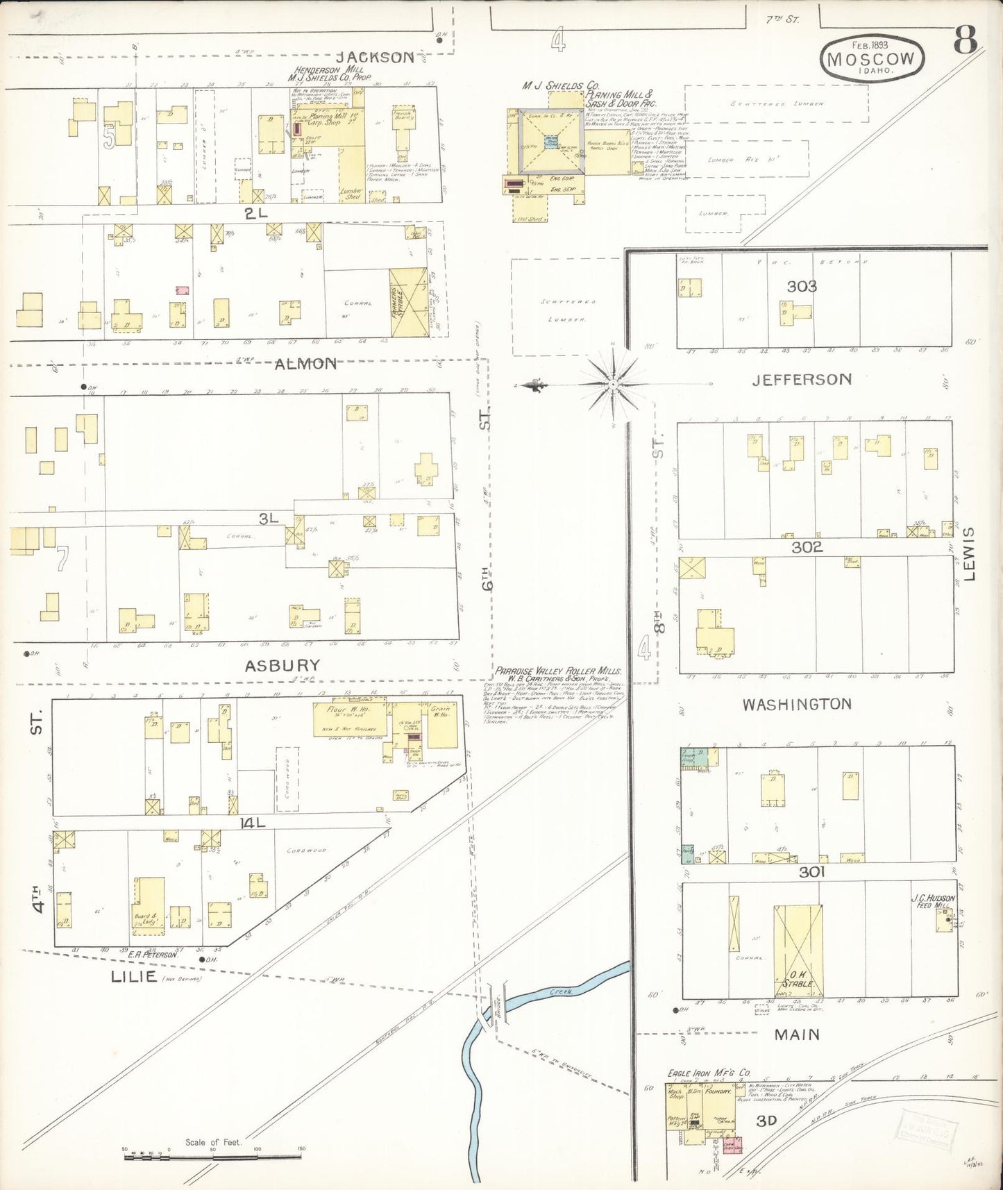 Sanborn Fire Insurance Map from Moscow, Latah County, Idaho (1893), Sheet #0008 - Complete Map Set gallery image, historic Sanborn map, vintage wall art, Idaho Idaho