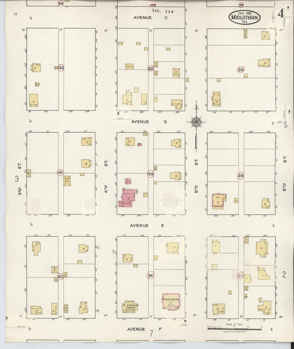 Sanborn Fire Insurance Map from Midlothian, Ellis County, Texas (1944), Sheet #0004 - Historic Sanborn Fire Insurance Map Print, vintage old map wall art, antique decor, genealogy gift, Texas Texas map