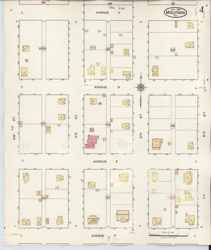 Sanborn Fire Insurance Map from Midlothian, Ellis County, Texas (1944), Sheet #0004 - Historic Sanborn Fire Insurance Map Print, vintage old map wall art, antique decor, genealogy gift, Texas Texas map