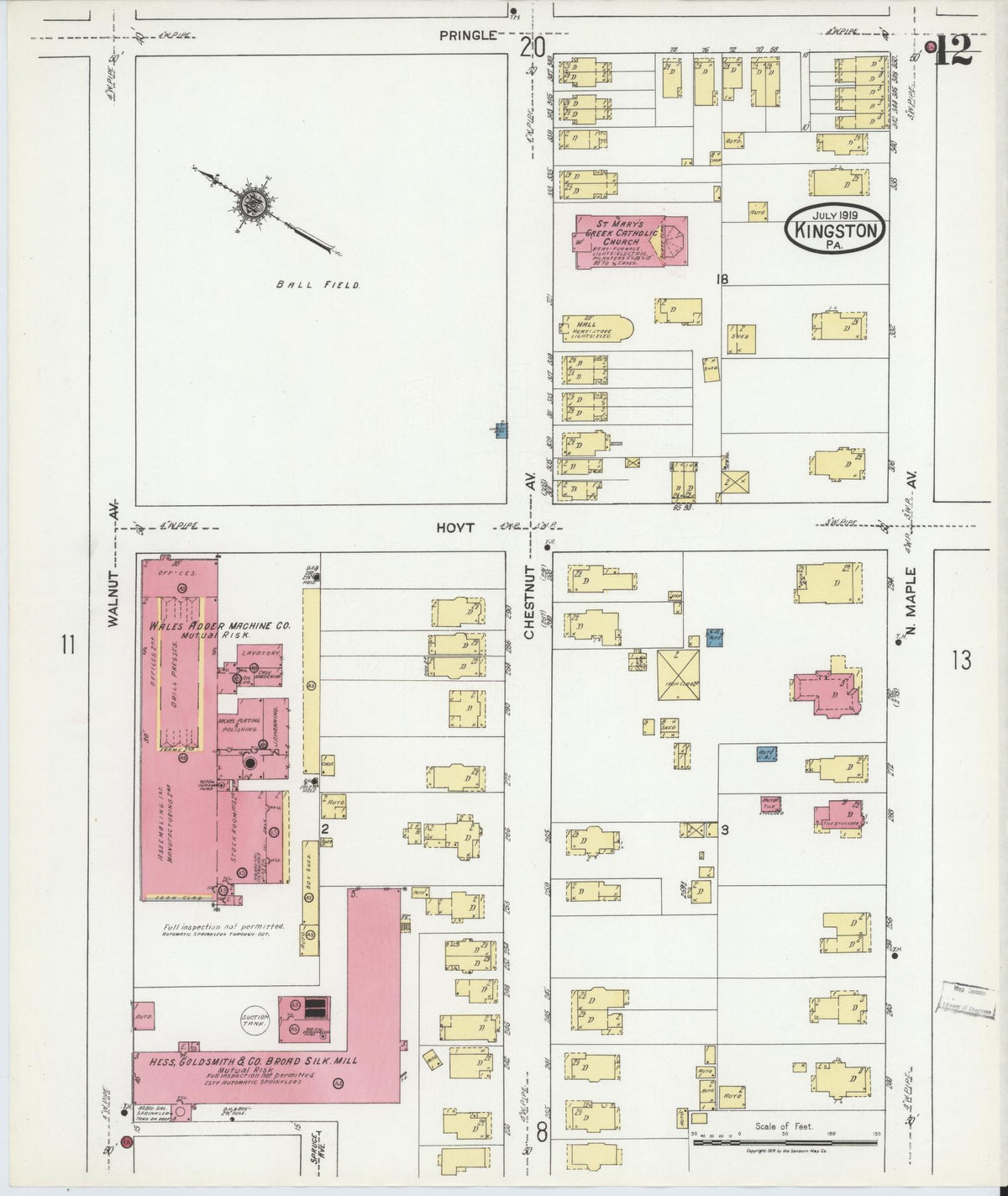 Sanborn Fire Insurance Map from Kingston, Luzerne County, Pennsylvania (1919), Sheet #0012 - Complete Map Set gallery image, historic Sanborn map, vintage wall art, Pennsylvania Pennsylvania