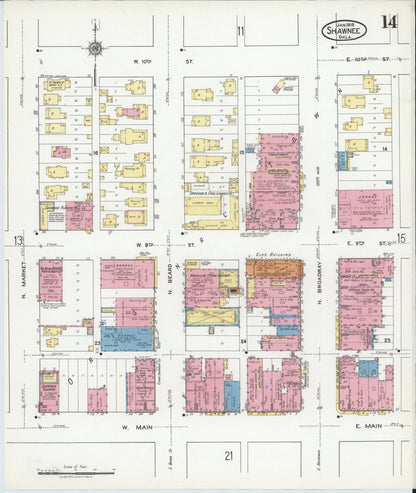 Sanborn Fire Insurance Map from Shawnee, Pottawatomie County, Oklahoma (1919), Sheet #0014 - Complete Map Set gallery image, historic Sanborn map, vintage wall art, Oklahoma Oklahoma