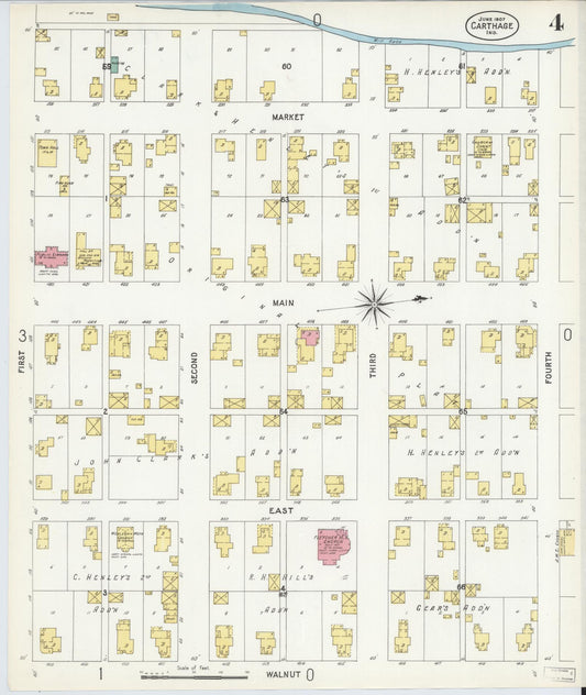 Sanborn Fire Insurance Map from Carthage, Rush County, Indiana (1907), Sheet #0004 - Historic Sanborn Fire Insurance Map Print, vintage old map wall art, antique decor, genealogy gift, Indiana Indiana map