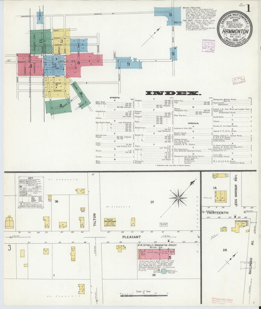 Sanborn Fire Insurance Map from Hammonton, Atlantic County, New Jersey (1908), Sheet #0001 - Historic Sanborn Fire Insurance Map Print, vintage old map wall art, antique decor, genealogy gift, New Jersey New Jersey map