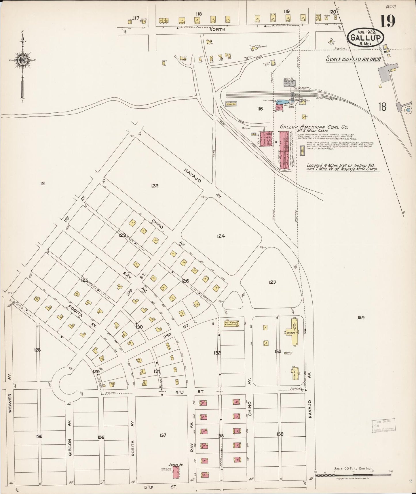 Sanborn Fire Insurance Map from Gallup, Mckinley County, New Mexico (1922), Sheet #0019 - Complete Map Set gallery image, historic Sanborn map, vintage wall art, New Mexico New Mexico