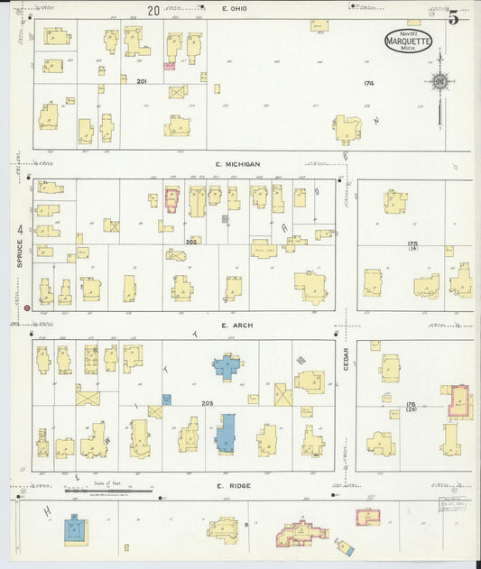 Sanborn Fire Insurance Map from Marquette, Marquette County, Michigan (1917), Sheet #0005 - Historic Sanborn Fire Insurance Map Print, vintage old map wall art, antique decor, genealogy gift, Michigan Michigan map