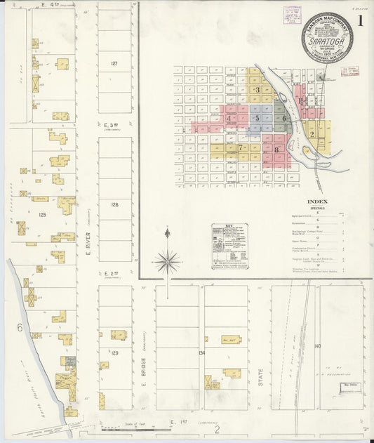 Sanborn Fire Insurance Map from Saratoga, Carbon County, Wyoming (1907), Sheet #0001 - Complete Map Set gallery image, historic Sanborn map, vintage wall art, Wyoming Wyoming