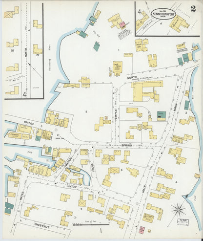 Sanborn Fire Insurance Map from Kennebunkport, York County, Maine (1901), Sheet #0002 - Complete Map Set gallery image, historic Sanborn map, vintage wall art, Maine Maine