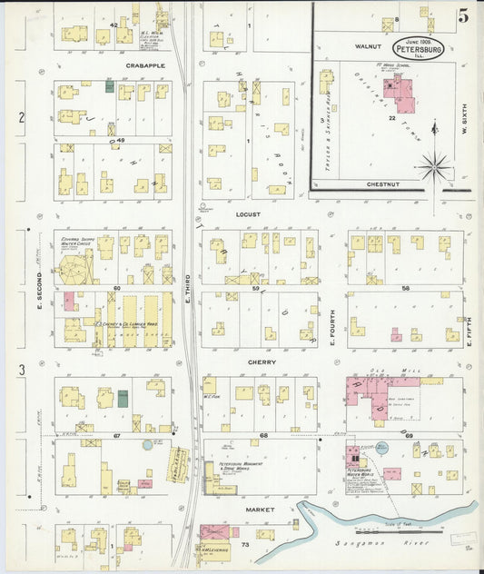 Sanborn Fire Insurance Map from Petersburg, Menard County, Illinois (1909), Sheet #0005 - Historic Sanborn Fire Insurance Map Print, vintage old map wall art, antique decor, genealogy gift, Illinois Illinois map