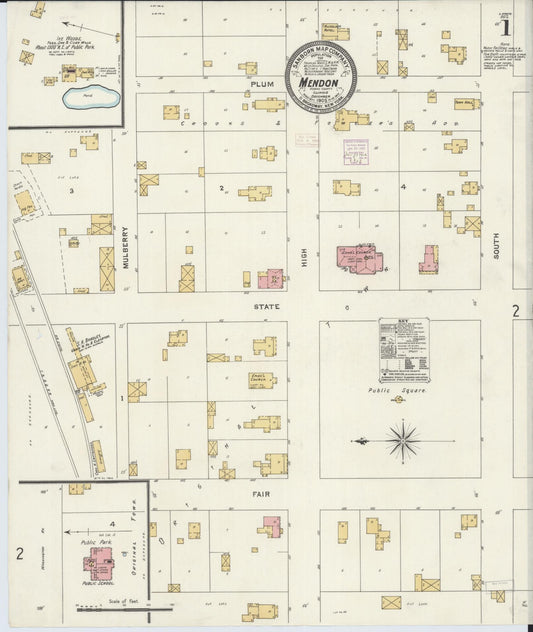 Sanborn Fire Insurance Map from Mendon, Adams County, Illinois (1905), Sheet #0001 - Complete Map Set gallery image, historic Sanborn map, vintage wall art, Illinois Illinois