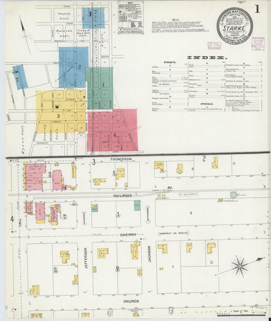 Sanborn Fire Insurance Map from Starke, Bradford County, Florida (1906), Sheet #0001 - Complete Map Set gallery image, historic Sanborn map, vintage wall art, Florida Florida