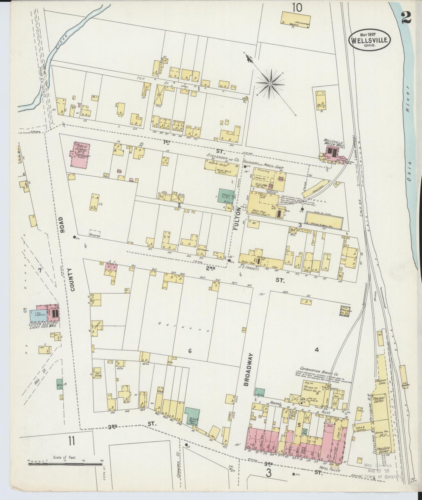 Sanborn Fire Insurance Map from Wellsville, Columbiana County, Ohio (1897), Sheet #0002 - Historic Sanborn Fire Insurance Map Print, vintage old map wall art, antique decor, genealogy gift, Ohio Ohio map