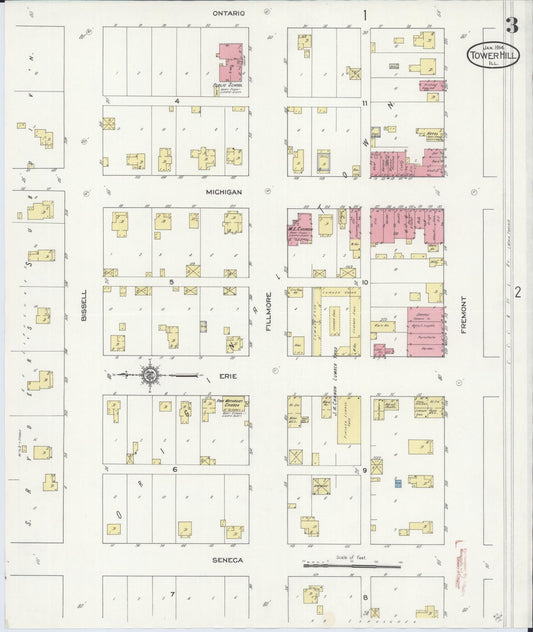 Sanborn Fire Insurance Map from Tower Hill, Shelby County, Illinois (1914), Sheet #0003 - Historic Sanborn Fire Insurance Map Print, vintage old map wall art, antique decor, genealogy gift, Illinois Illinois map