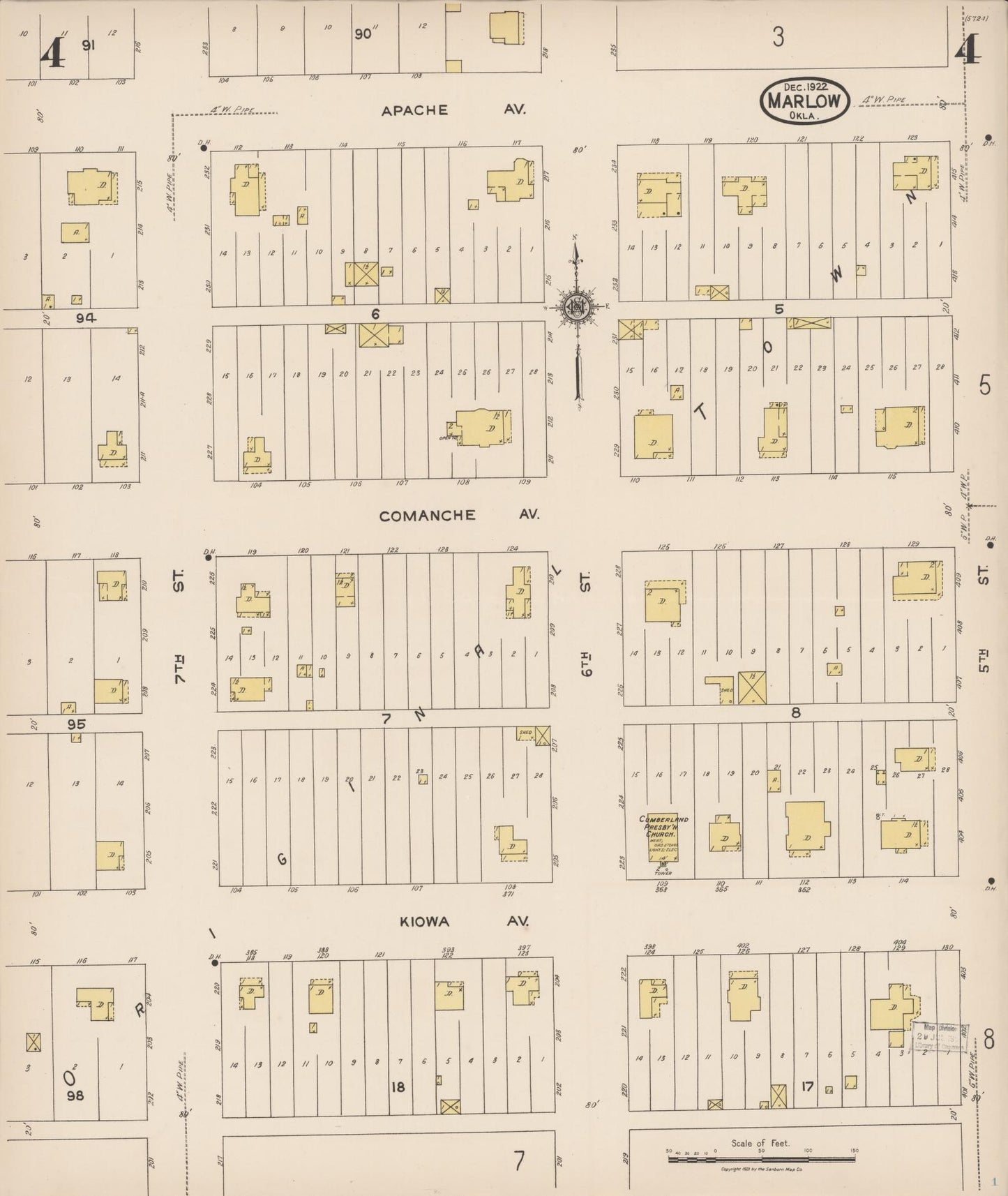 Sanborn Fire Insurance Map from Marlow, Stephens County, Oklahoma (1922), Sheet #0004 - Historic Sanborn Fire Insurance Map Print, vintage old map wall art, antique decor, genealogy gift, Oklahoma Oklahoma map