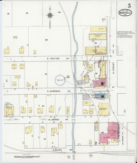 Sanborn Fire Insurance Map from Monticello, Drew County, Arkansas (1920), Sheet #0005 - Historic Sanborn Fire Insurance Map Print, vintage old map wall art, antique decor, genealogy gift, Arkansas Arkansas map