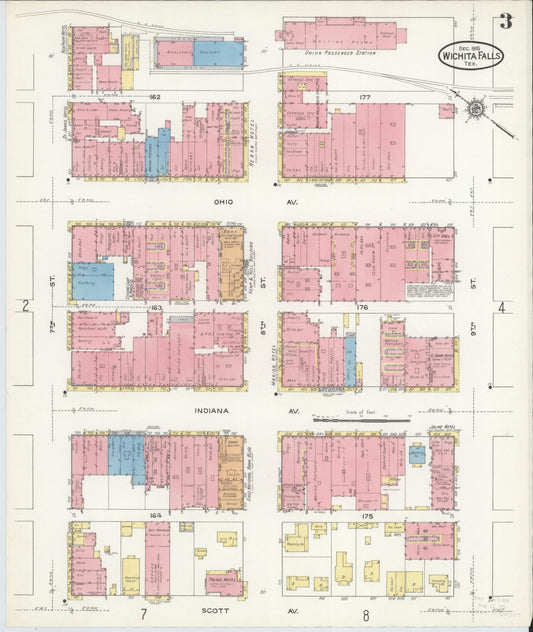 Sanborn Fire Insurance Map from Wichita Falls, Wichita County, Texas (1915), Sheet #0003 - Historic Sanborn Fire Insurance Map Print, vintage old map wall art, antique decor, genealogy gift, Texas Texas map