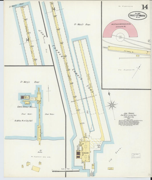 Sanborn Fire Insurance Map from Sault Sainte Marie, Chippewa County, Michigan (1897), Sheet #0014 - Historic Sanborn Fire Insurance Map Print, vintage old map wall art, antique decor, genealogy gift, Michigan Michigan map