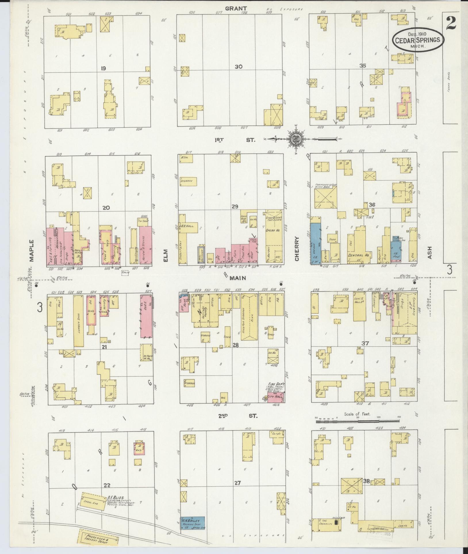 Sanborn Fire Insurance Map from Cedar Springs, Kent County, Michigan (1910), Sheet #0002 - Complete Map Set gallery image, historic Sanborn map, vintage wall art, Michigan Michigan