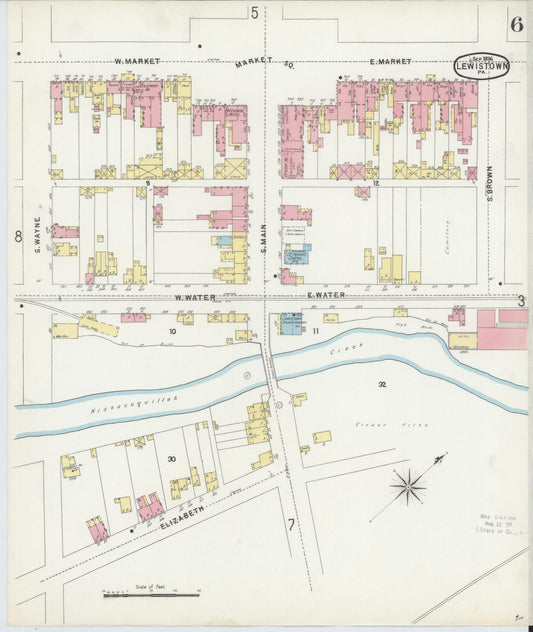 Sanborn Fire Insurance Map from Lewistown, Mifflin County, Pennsylvania (1896), Sheet #0006 - Historic Sanborn Fire Insurance Map Print, vintage old map wall art, antique decor, genealogy gift, Pennsylvania Pennsylvania map