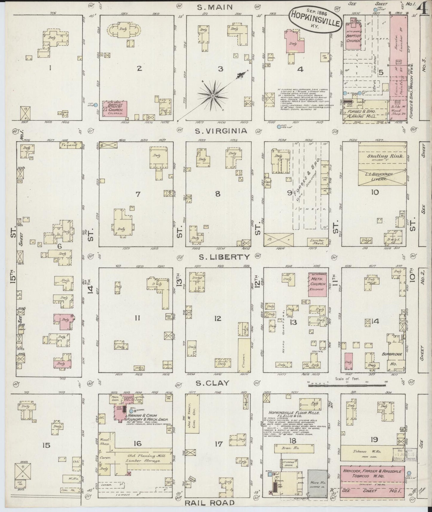 Sanborn Fire Insurance Map from Hopkinsville, Christian County, Kentucky (1886), Sheet #0004 - Historic Sanborn Fire Insurance Map Print, vintage old map wall art, antique decor, genealogy gift, Kentucky Kentucky map