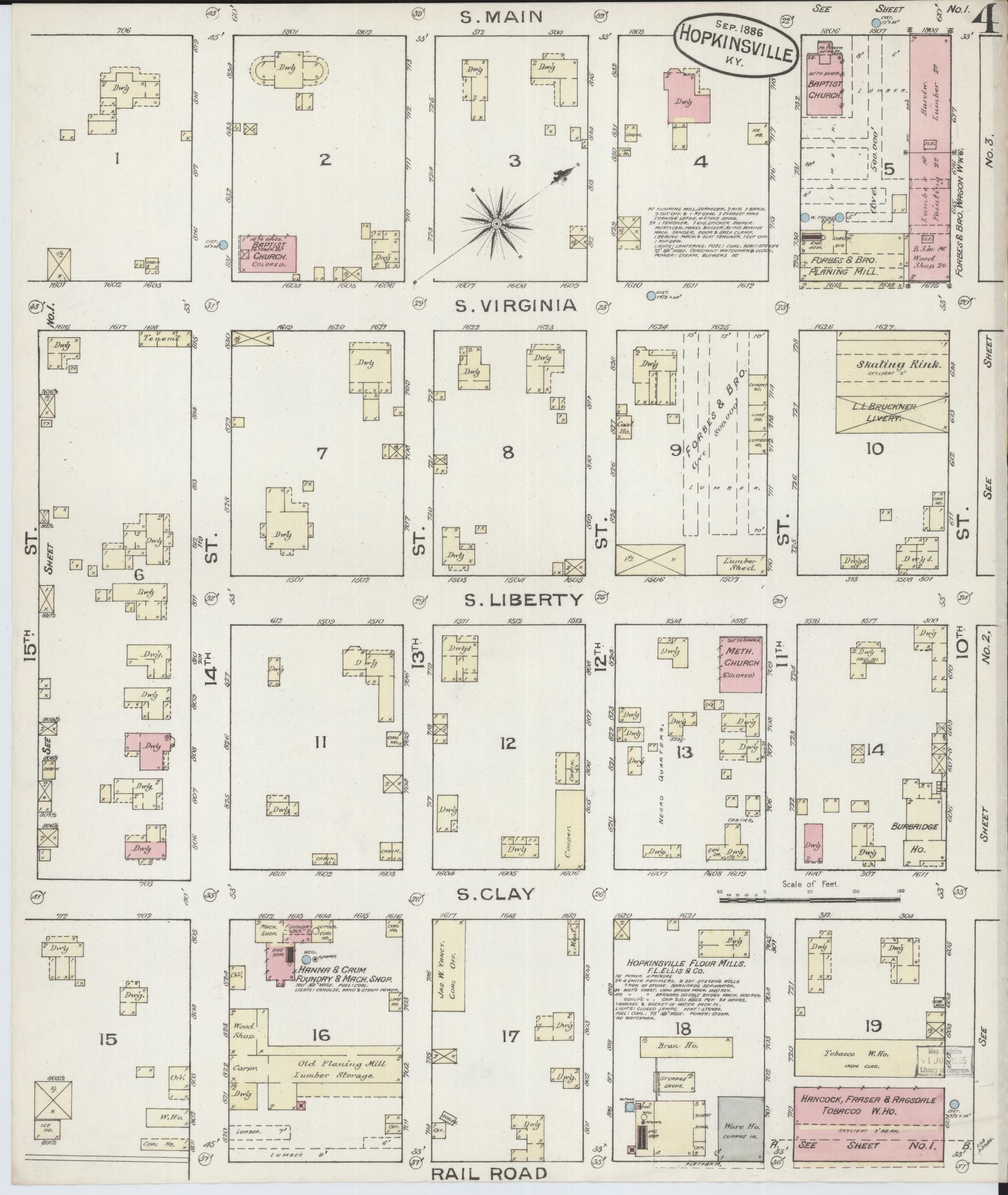 Sanborn Fire Insurance Map from Hopkinsville, Christian County, Kentucky (1886), Sheet #0004 - Historic Sanborn Fire Insurance Map Print, vintage old map wall art, antique decor, genealogy gift, Kentucky Kentucky map