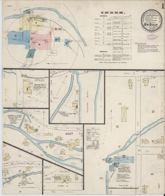 Sanborn Fire Insurance Map from New Berlin, Chenango County, New York (1887), Sheet #0001 - Historic Sanborn Fire Insurance Map Print, vintage old map wall art, antique decor, genealogy gift, New York New York map