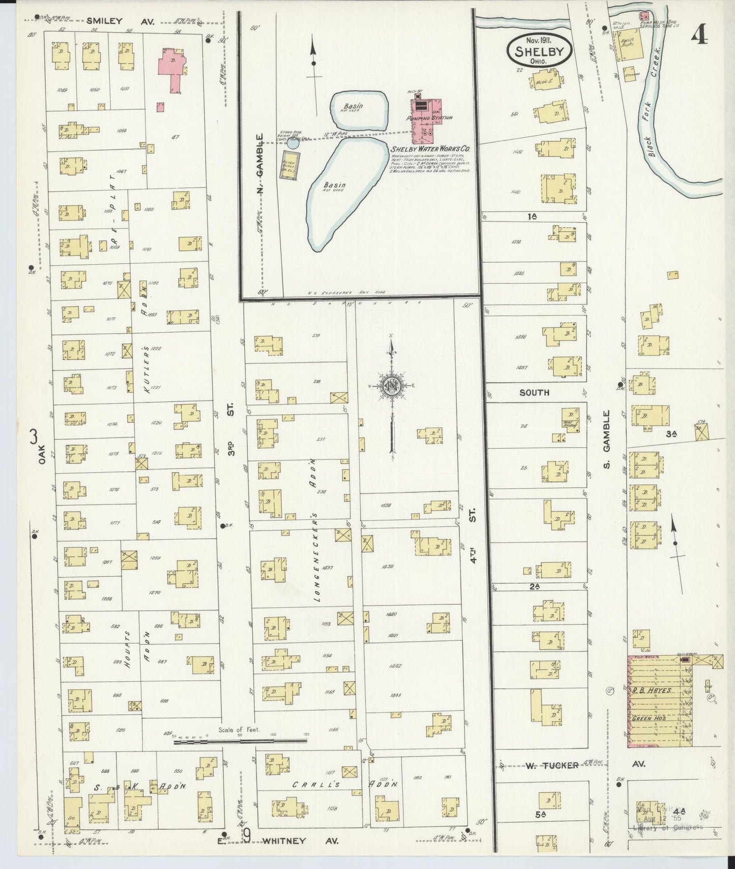 Sanborn Fire Insurance Map from Shelby, Richland County, Ohio (1911), Sheet #0004 - Historic Sanborn Fire Insurance Map Print, vintage old map wall art, antique decor, genealogy gift, Ohio Ohio map