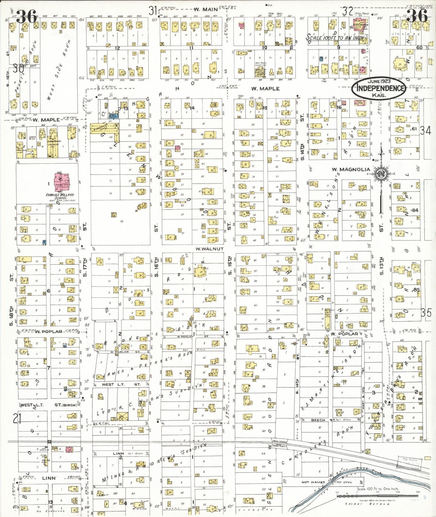 Sanborn Fire Insurance Map from Independence, Montgomery County, Kansas (1923), Sheet #0037 - Historic Sanborn Fire Insurance Map Print, vintage old map wall art, antique decor, genealogy gift, Kansas Kansas map