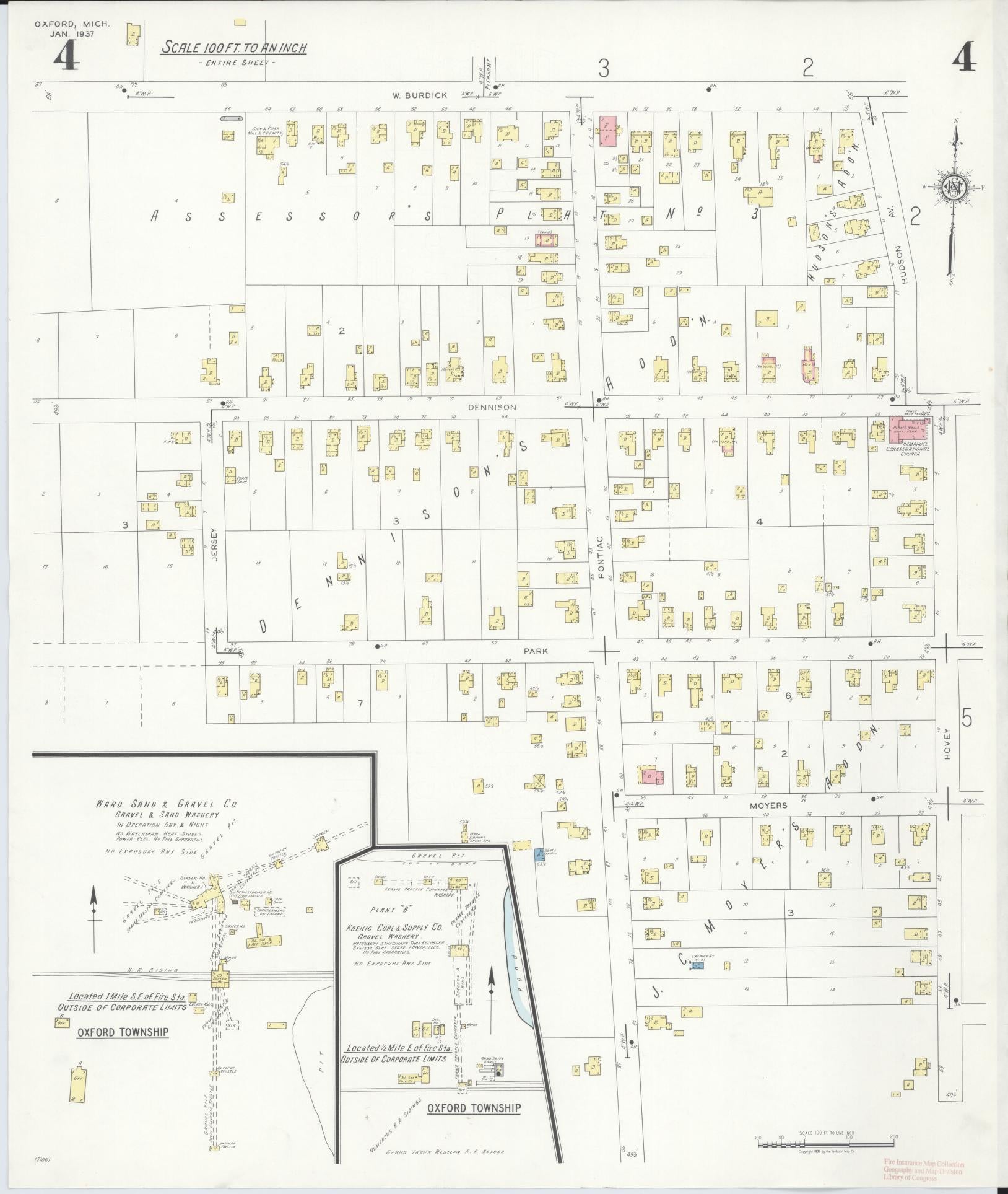 Sanborn Fire Insurance Map from Oxford, Oakland County, Michigan (1937), Sheet #0004 - Complete Map Set gallery image, historic Sanborn map, vintage wall art, Michigan Michigan