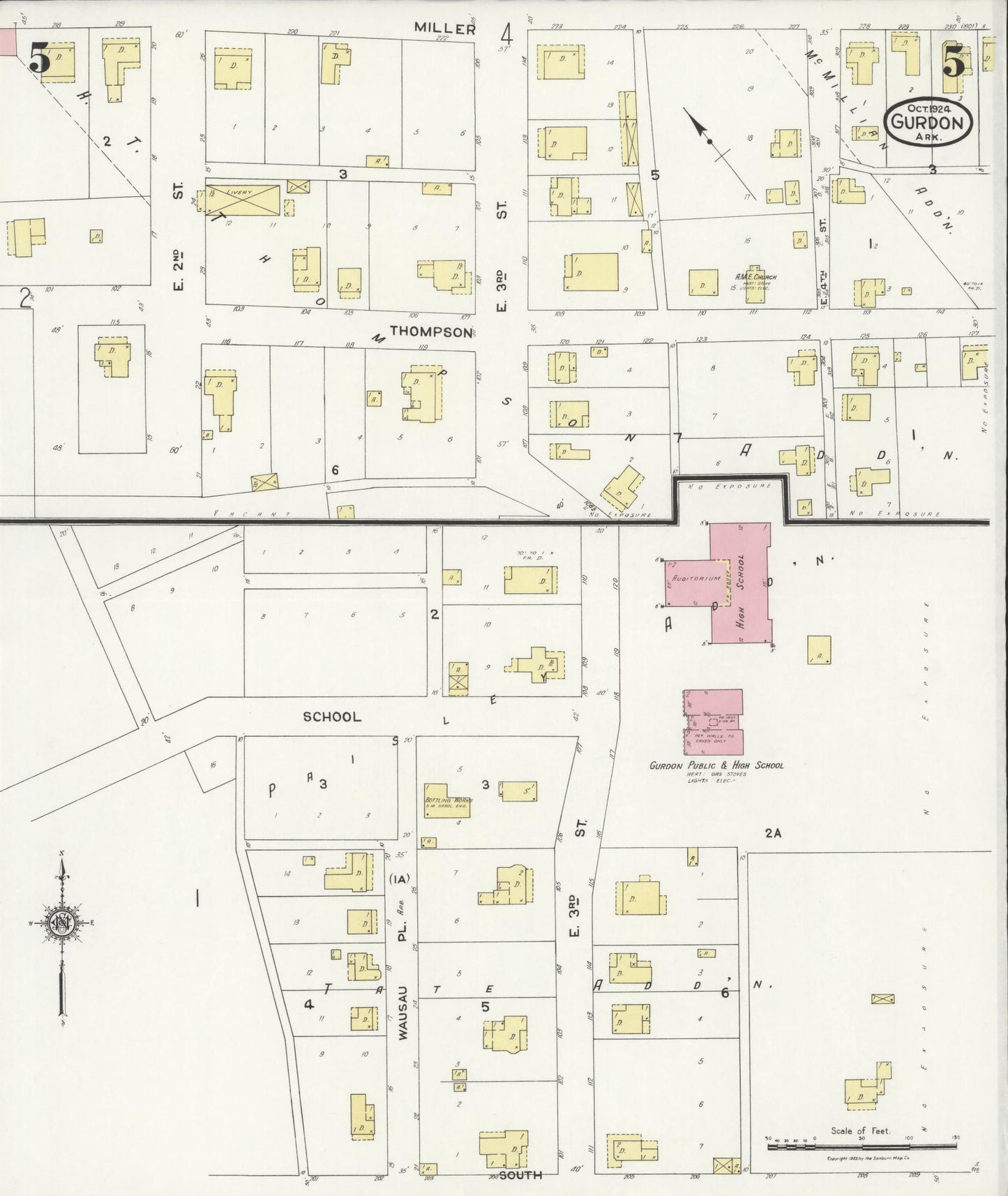 Sanborn Fire Insurance Map from Gurdon, Clark County, Arkansas (1924), Sheet #0005 - Historic Sanborn Fire Insurance Map Print, vintage old map wall art, antique decor, genealogy gift, Arkansas Arkansas map