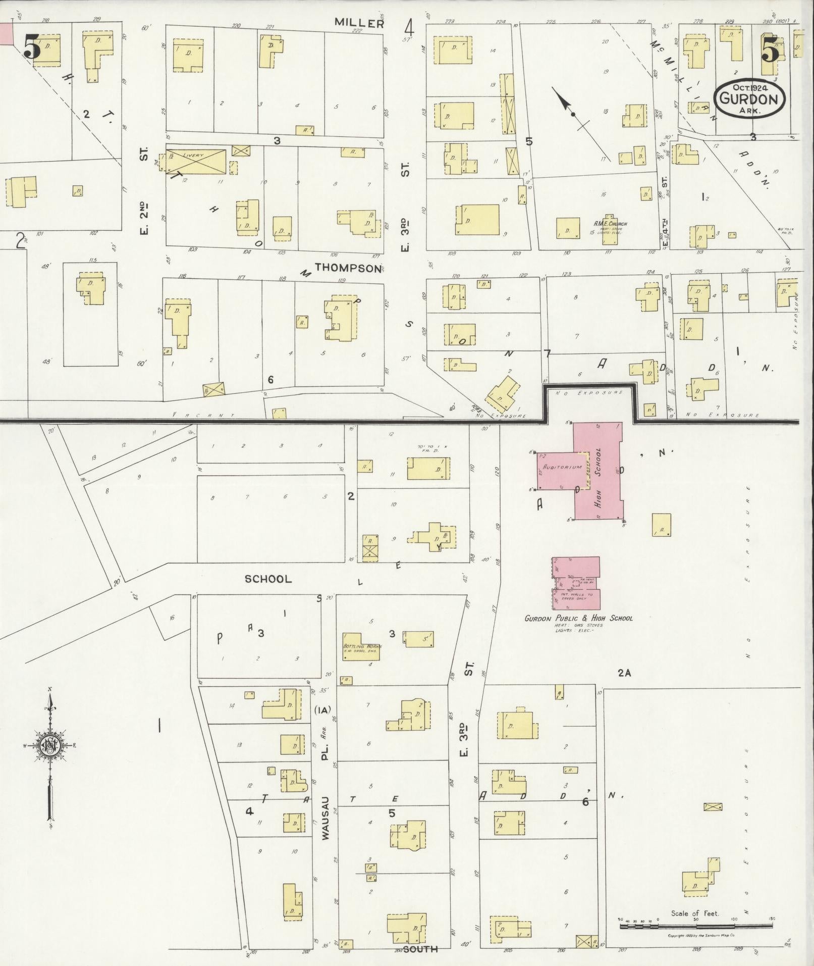 Sanborn Fire Insurance Map from Gurdon, Clark County, Arkansas (1924), Sheet #0005 - Historic Sanborn Fire Insurance Map Print, vintage old map wall art, antique decor, genealogy gift, Arkansas Arkansas map