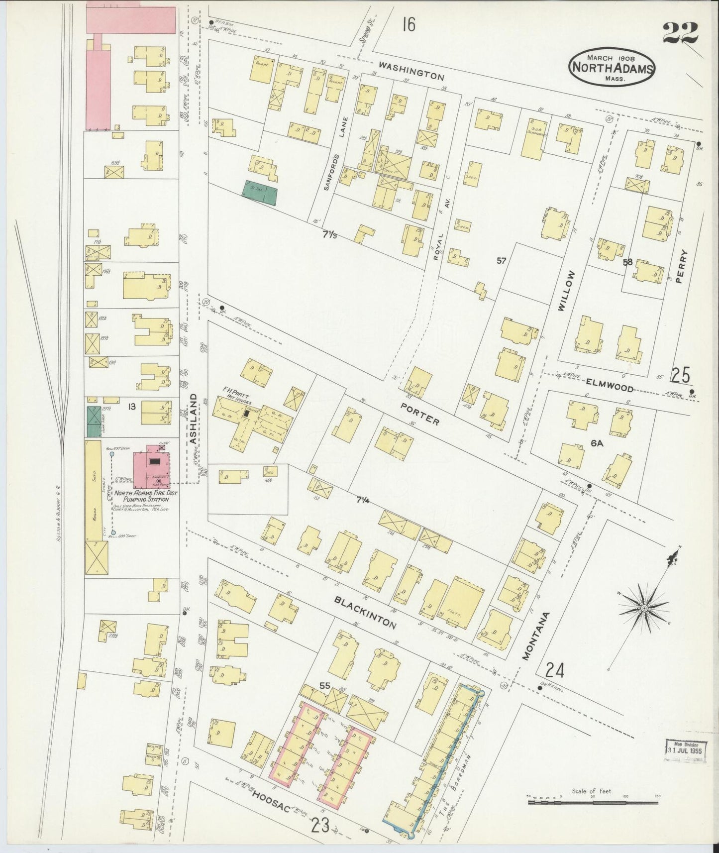 Sanborn Fire Insurance Map from North Adams, Berkshire County, Massachusetts (1908), Sheet #0022 - Complete Map Set gallery image, historic Sanborn map, vintage wall art, Massachusetts Massachusetts
