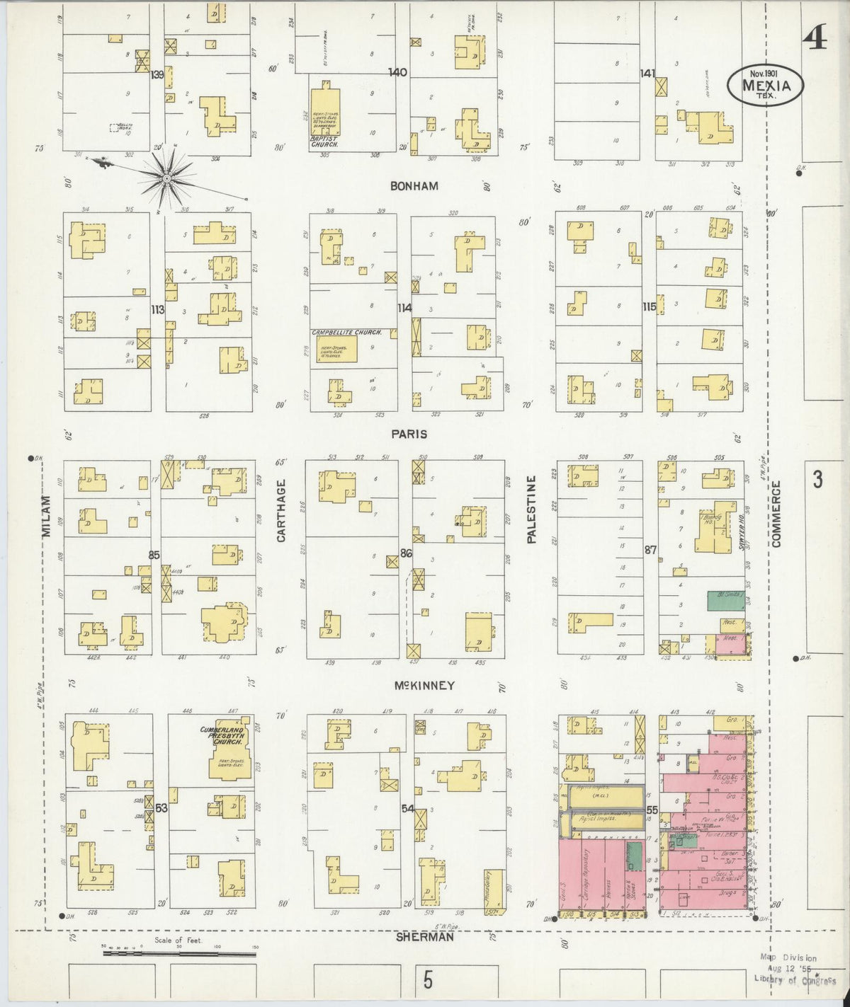 Sanborn Fire Insurance Map from Mexia, Limestone County, Texas (1901), Sheet #0004 - Complete Map Set gallery image, historic Sanborn map, vintage wall art, Texas Texas