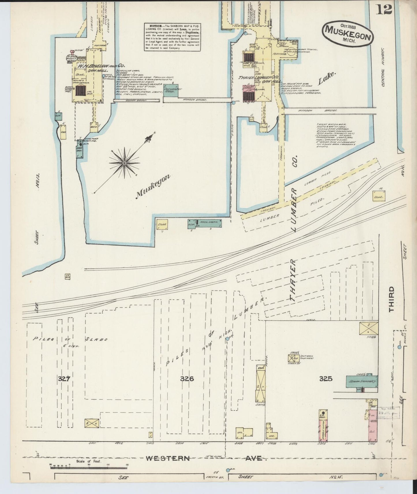 Sanborn Fire Insurance Map from Muskegon, Muskegon County, Michigan (1883), Sheet #0012 - Complete Map Set gallery image, historic Sanborn map, vintage wall art, Michigan Michigan