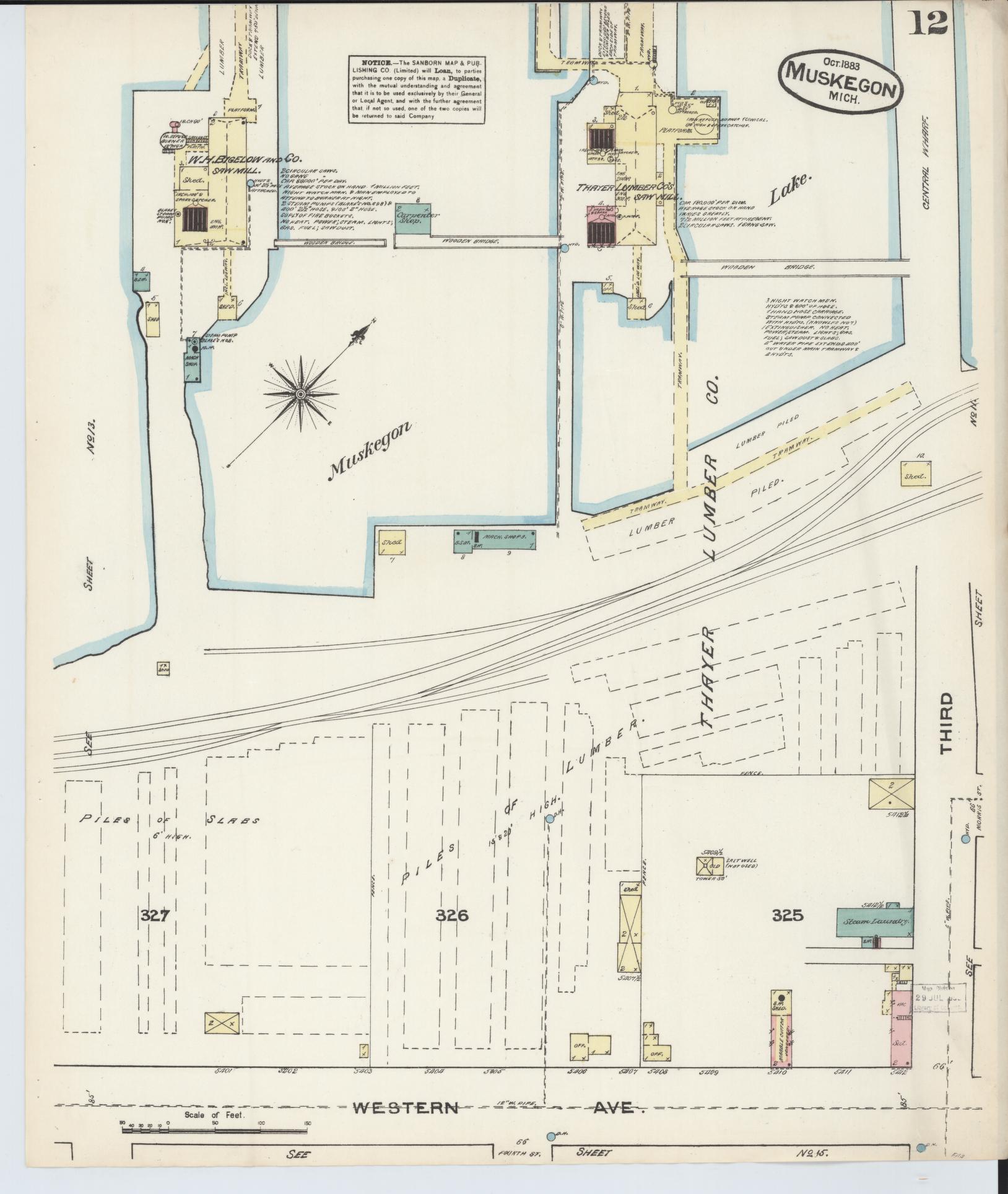 Sanborn Fire Insurance Map from Muskegon, Muskegon County, Michigan (1883), Sheet #0012 - Complete Map Set gallery image, historic Sanborn map, vintage wall art, Michigan Michigan