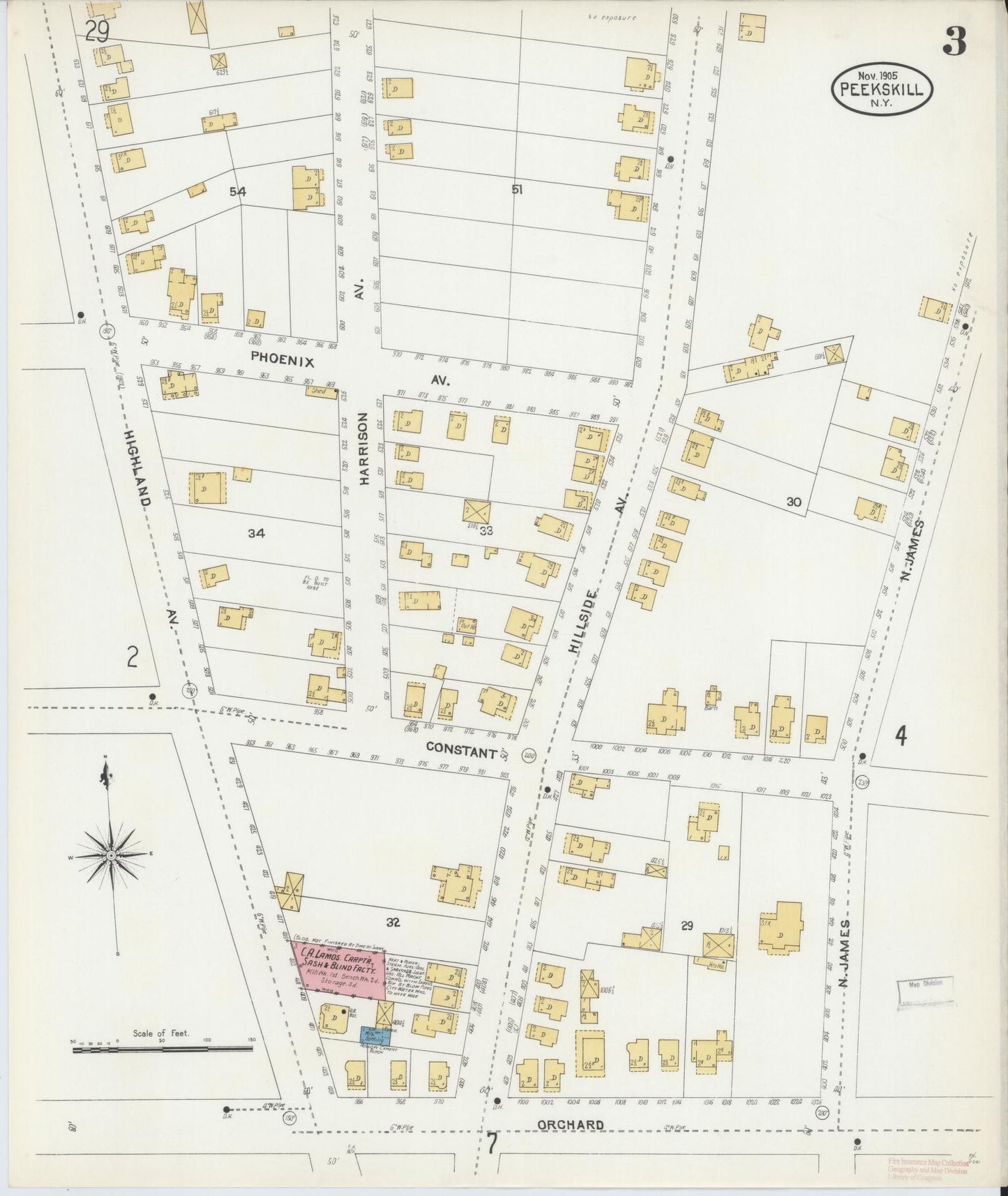 Sanborn Fire Insurance Map from Peekskill, Westchester County, New York (1905), Sheet #0003 - Complete Map Set gallery image, historic Sanborn map, vintage wall art, New York New York