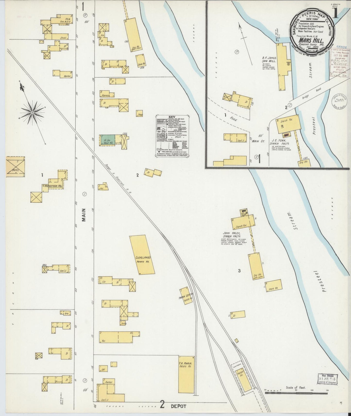 Sanborn Fire Insurance Map from Mars Hill, Aroostook County, Maine. (1900) – Historic Sanborn Fire Insurance Map Print
