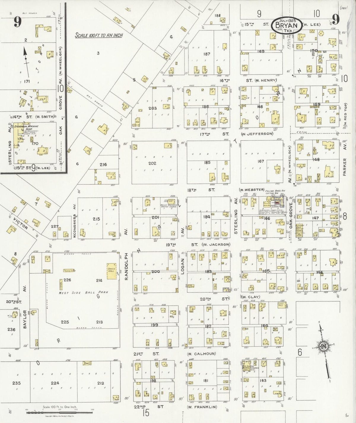 Sanborn Fire Insurance Map from Bryan, Brazos County, Texas (1925), Sheet #0009 - Complete Map Set gallery image, historic Sanborn map, vintage wall art, Texas Texas