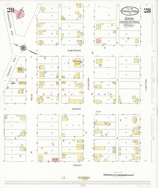 Sanborn Fire Insurance Map from Oskaloosa, Mahaska County, Iowa (1927), Sheet #0028 - Historic Sanborn Fire Insurance Map Print, vintage old map wall art