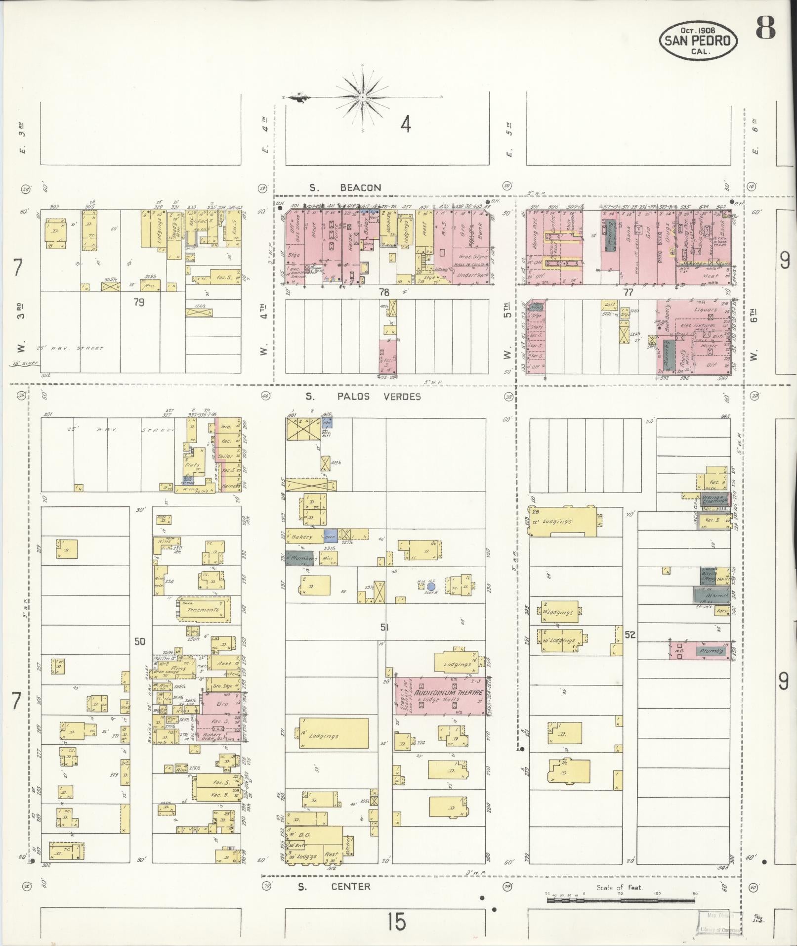 Sanborn Fire Insurance Map from San Pedro, Los Angeles County, California (1908), Sheet #0008 - Complete Map Set gallery image, historic Sanborn map, vintage wall art, California California