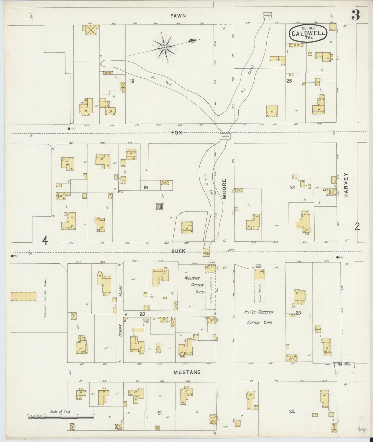 Sanborn Fire Insurance Map from Caldwell, Burleson County, Texas (1896), Sheet #0003 - Complete Map Set gallery image, historic Sanborn map, vintage wall art, Texas Texas