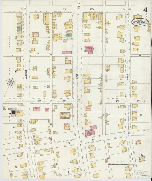 Sanborn Fire Insurance Map from Reynoldsville, Jefferson County, Pennsylvania (1901), Sheet #0004 - Historic Sanborn Fire Insurance Map Print, vintage old map wall art, antique decor, genealogy gift, Pennsylvania Pennsylvania map