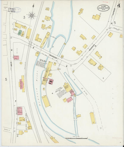 Sanborn Fire Insurance Map from Uxbridge, Worcester County, Massachusetts (1898), Sheet #0004 - Historic Sanborn Fire Insurance Map Print, vintage old map wall art, antique decor, genealogy gift, Massachusetts Massachusetts map