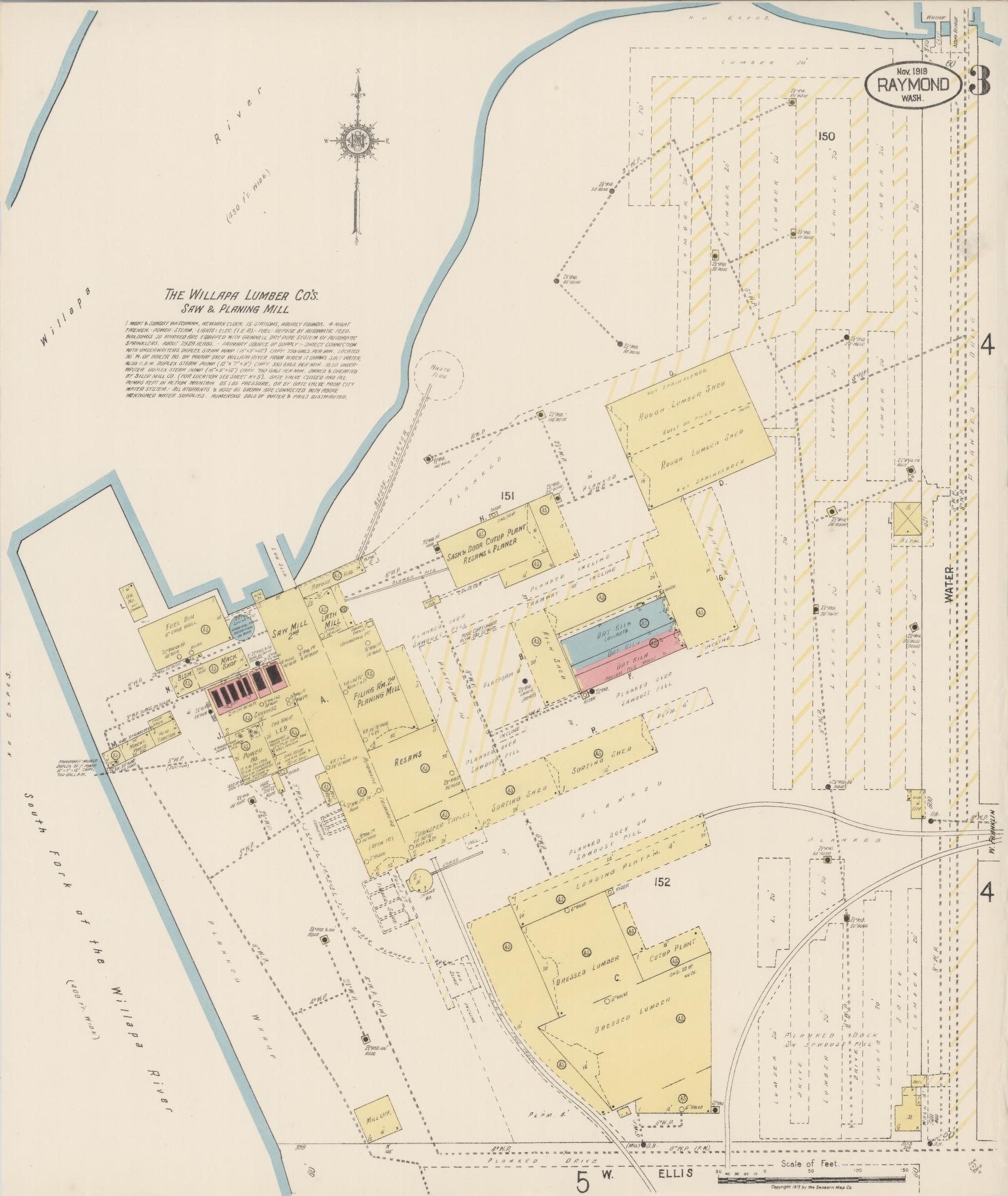 Sanborn Fire Insurance Map from Raymond, Pacific County, Washington (1919), Sheet #0003 - Complete Map Set gallery image, historic Sanborn map, vintage wall art, Washington Washington