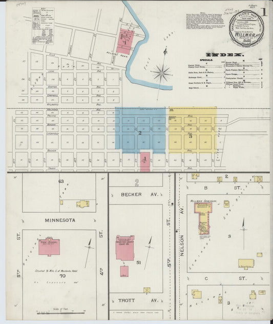 Sanborn Fire Insurance Map from Willmar, Kandiyohi County, Minnesota (1893), Sheet #0001 - Historic Sanborn Fire Insurance Map Print, vintage old map wall art, antique decor, genealogy gift, Minnesota Minnesota map
