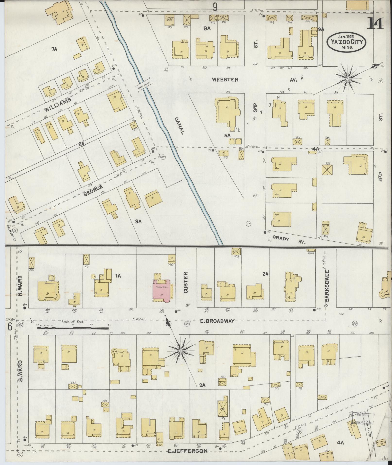 Sanborn Fire Insurance Map from Yazoo City, Yazoo County, Mississippi (1905), Sheet #0014 - Complete Map Set gallery image, historic Sanborn map, vintage wall art, Mississippi Mississippi