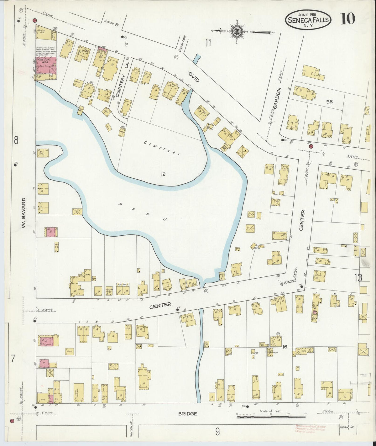 Sanborn Fire Insurance Map from Seneca Falls, Seneca County, New York (1916), Sheet #0010 - Historic Sanborn Fire Insurance Map Print, vintage old map wall art, antique decor, genealogy gift, New York New York map