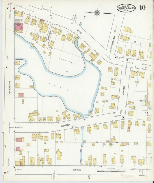 Sanborn Fire Insurance Map from Seneca Falls, Seneca County, New York (1916), Sheet #0010 - Historic Sanborn Fire Insurance Map Print, vintage old map wall art, antique decor, genealogy gift, New York New York map