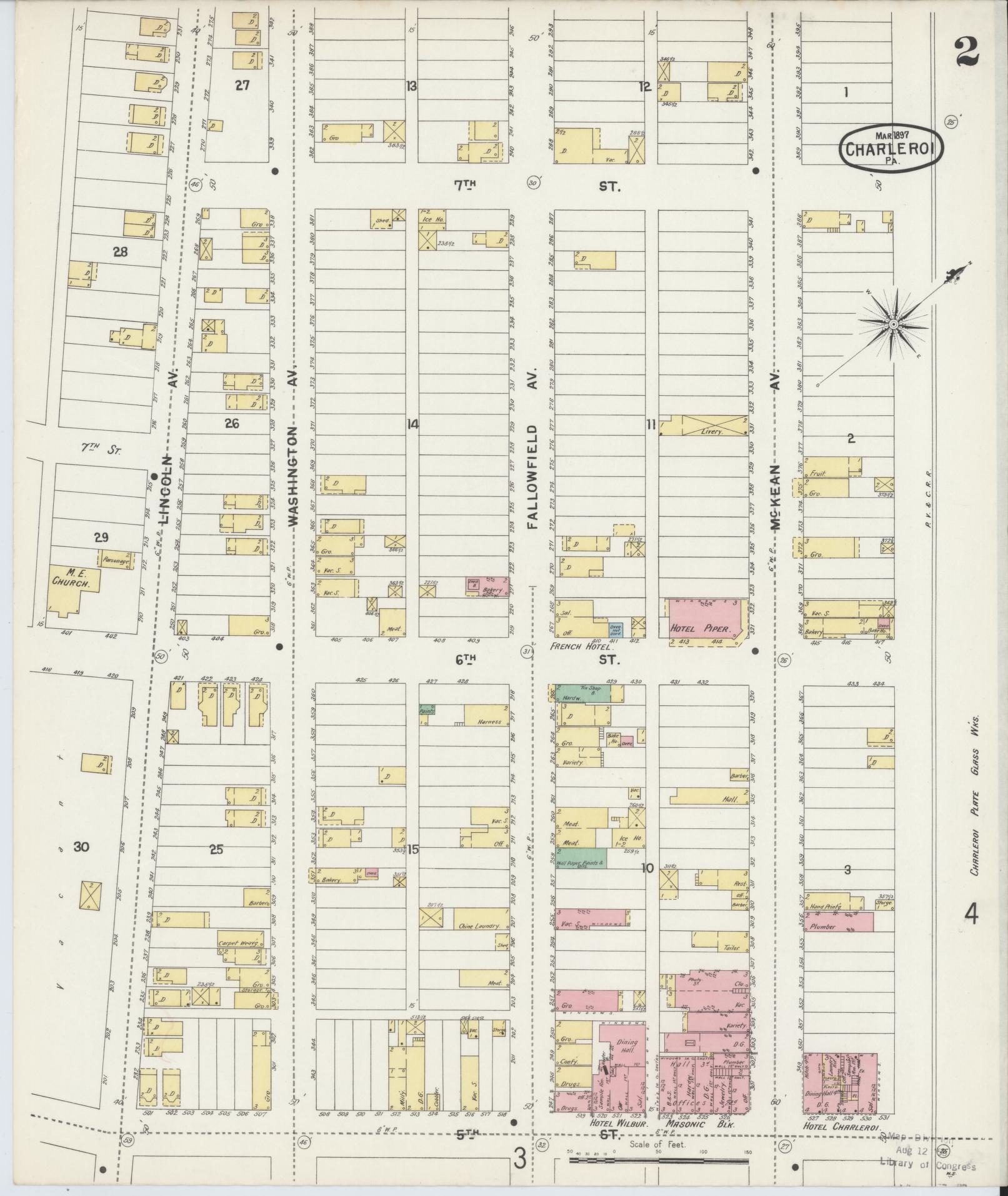 Sanborn Fire Insurance Map from Charleroi, Washington County, Pennsylvania (1897), Sheet #0002 - Historic Sanborn Fire Insurance Map Print, vintage old map wall art, antique decor, genealogy gift, Pennsylvania Pennsylvania map