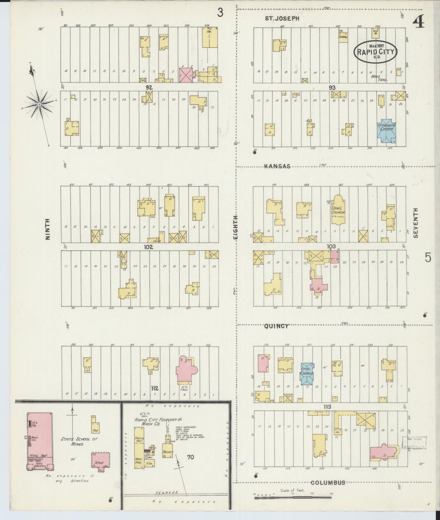 Sanborn Fire Insurance Map from Rapid City, Pennington County, South Dakota (1897), Sheet #0004 - Historic Sanborn Fire Insurance Map Print, vintage old map wall art, antique decor, genealogy gift, South Dakota South Dakota map